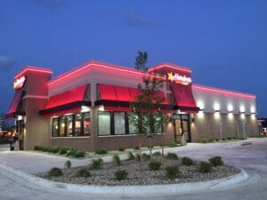 Image of Hardee’s Restaurant, Freemont, NE after construction.